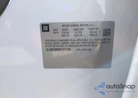 2016 Chevrolet Cruze Lt Auto from USA, damaged, VIN 1G1BE5SM0G7271366